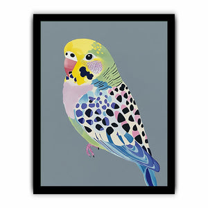 Colorful budgerigar illustration wall art for modern living room decor