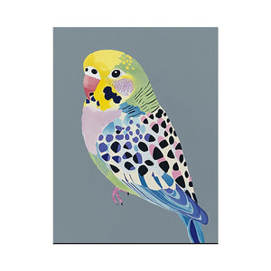 Colorful budgerigar illustration wall art for modern living room decor