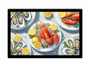 Lobster and oyster coastal artwork for dining room wall decor