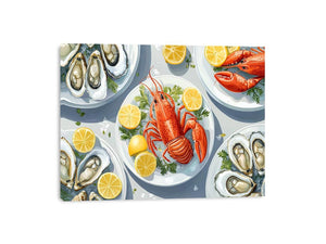 Lobster and oyster coastal artwork for dining room wall decor