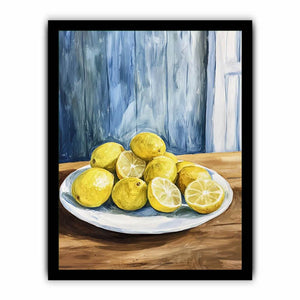 Lemon bowl still life artwork for farmhouse kitchen decor