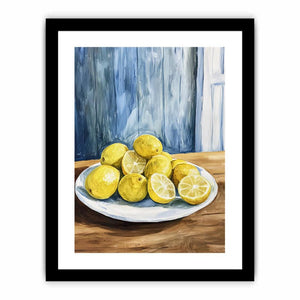 Lemon bowl still life artwork for farmhouse kitchen decor