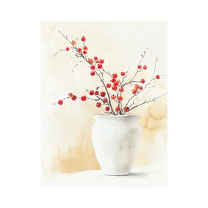 Minimalist berry branch vase artwork for Japandi interior decor