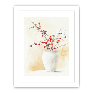 Minimalist berry branch vase artwork for Japandi interior decor