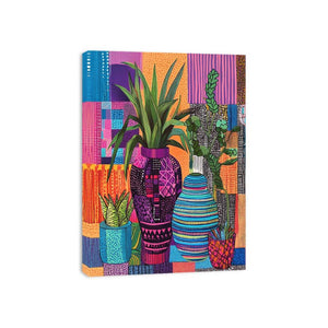 Bold patterned plant and vase canvas for eclectic modern apartment or office decor.