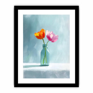 Minimal tulip flowers in glass jar canvas for calm modern bedroom or bathroom decor.