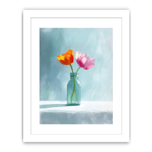 Minimal tulip flowers in glass jar canvas for calm modern bedroom or bathroom decor.