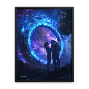 Dramatic sci fi portal canvas art with astronauts and galaxy for modern office decor.