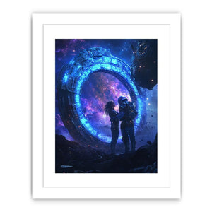 Dramatic sci fi portal canvas art with astronauts and galaxy for modern office decor.