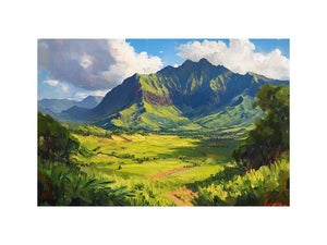 Vibrant green mountain canvas art for modern living room and office decor.