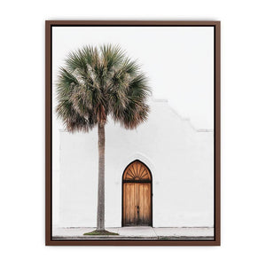 Minimal palm tree doorway canvas art for coastal entryway and hallway decor.