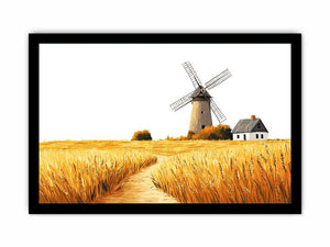 Farmhouse windmill canvas art with golden wheat field for rustic kitchen or dining decor.