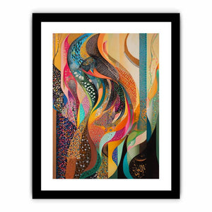 Bold colorful abstract canvas art with flowing patterns for eclectic living room decor.