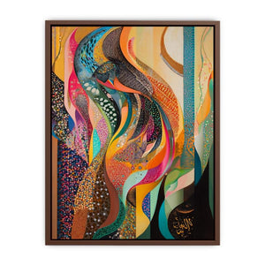Bold colorful abstract canvas art with flowing patterns for eclectic living room decor.