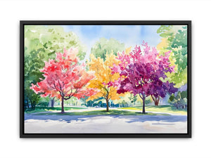 Soft watercolor flowering tree canvas art for fresh bedroom or nursery decor.