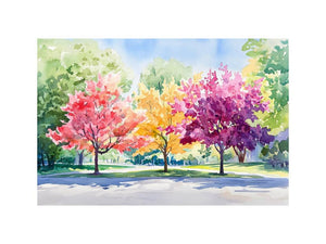 Soft watercolor flowering tree canvas art for fresh bedroom or nursery decor.