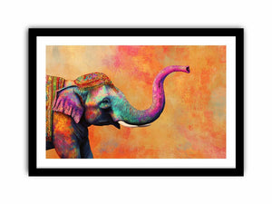 Colorful decorated elephant canvas art for bold boho living room or kids room decor.
