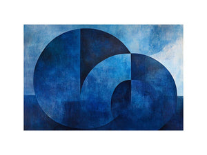Blue geometric abstract canvas art for modern living room or office decor.