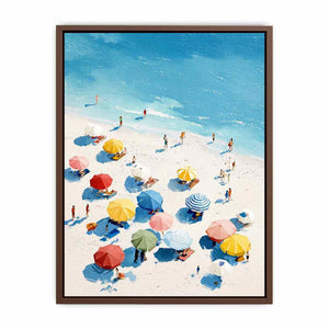 Colorful beach umbrella canvas art for bright coastal home decor.