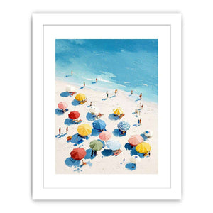 Colorful beach umbrella canvas art for bright coastal home decor.