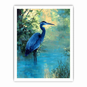 Blue heron wetland wildlife canvas art for serene living room decor.