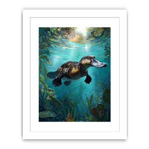 Platypus underwater aquatic wall art for nature-inspired living room decor.