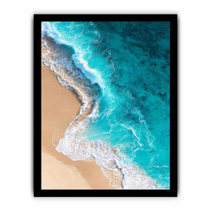 Turquoise aerial ocean wave canvas art for modern coastal living room wall decor.