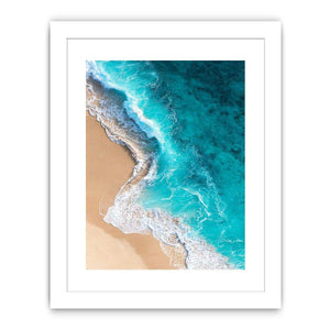 Turquoise aerial ocean wave canvas art for modern coastal living room wall decor.