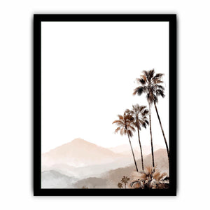 Minimal palm tree and soft mountain canvas art for neutral modern bedroom decor.