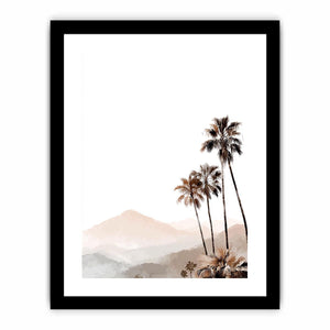 Minimal palm tree and soft mountain canvas art for neutral modern bedroom decor.