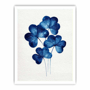 Blue botanical clover watercolor canvas art for serene bedroom or bathroom decor.