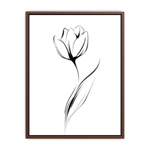 Minimal black and white tulip line art canvas for modern bedroom wall decor.