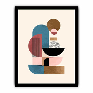 Bold geometric abstract arches and circles for modern living room wall decor.