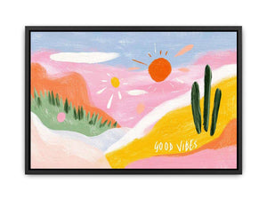 Colorful good vibes desert cactus painting for cheerful bedroom or kids room decor.