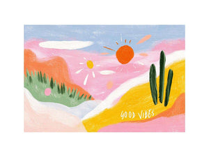 Colorful good vibes desert cactus painting for cheerful bedroom or kids room decor.