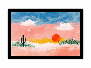 Pastel desert sunset canvas art with cactus for cheerful bedroom or nursery decor.