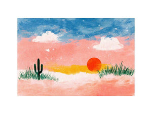 Pastel desert sunset canvas art with cactus for cheerful bedroom or nursery decor.