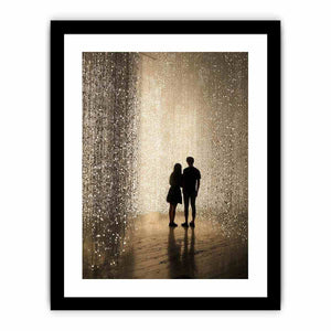 Glowing light installation photography canvas with couple silhouettes for luxury hallway decor.