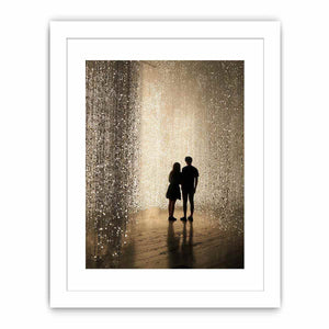 Glowing light installation photography canvas with couple silhouettes for luxury hallway decor.