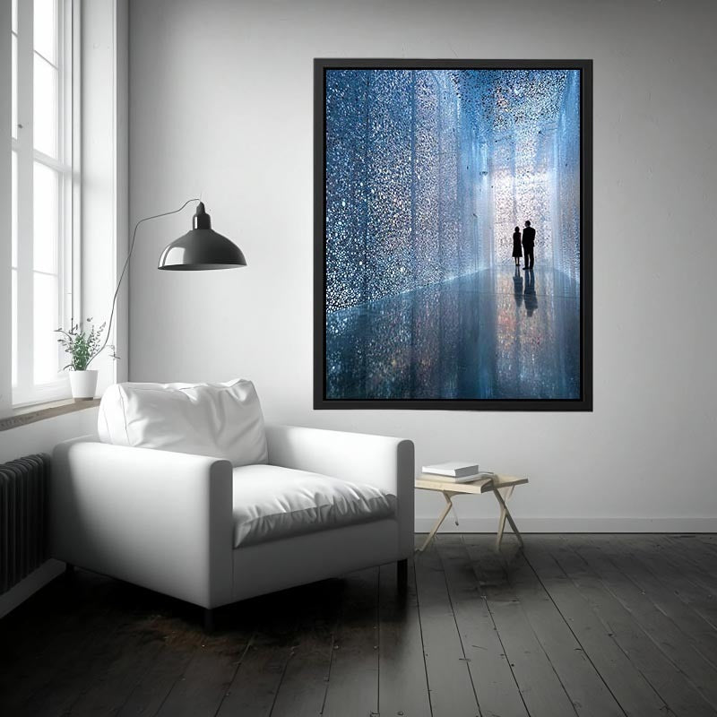Blue contemporary corridor photography canvas art for modern hallway or office decor.