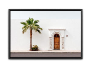 Minimal Mediterranean palm doorway canvas art for bright modern entryway decor.