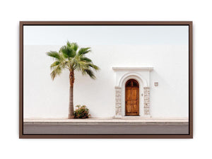 Minimal Mediterranean palm doorway canvas art for bright modern entryway decor.