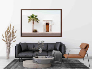 Minimal Mediterranean palm doorway canvas art for bright modern entryway decor.