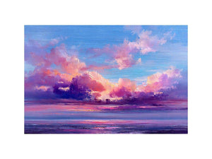 Pink and blue coastal cloud canvas art for dreamy bedroom or living room decor.