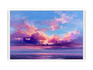 Pink and blue coastal cloud canvas art for dreamy bedroom or living room decor.