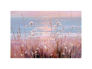Soft coastal wildflower canvas art for pastel bedroom or living room decor.