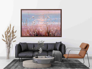 Soft coastal wildflower canvas art for pastel bedroom or living room decor.