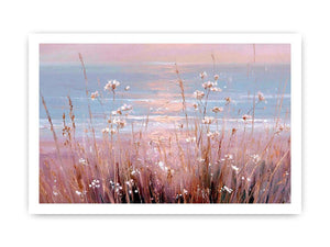 Soft coastal wildflower canvas art for pastel bedroom or living room decor.