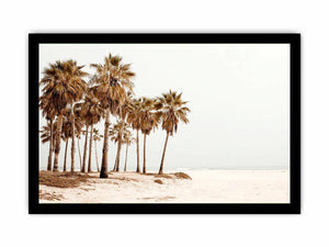Neutral palm beach photography canvas art for coastal living room decor.