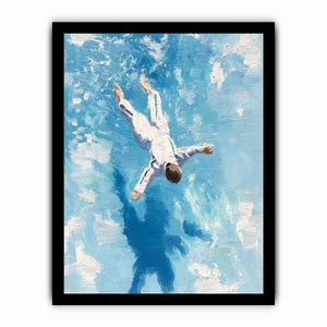 Modern blue figurative canvas art with reflection for bedroom or office decor.